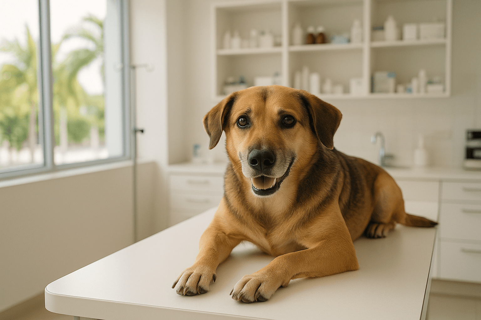 Perro adulto sano en clínica veterinaria de Panamá, ilustrando esterilización responsable